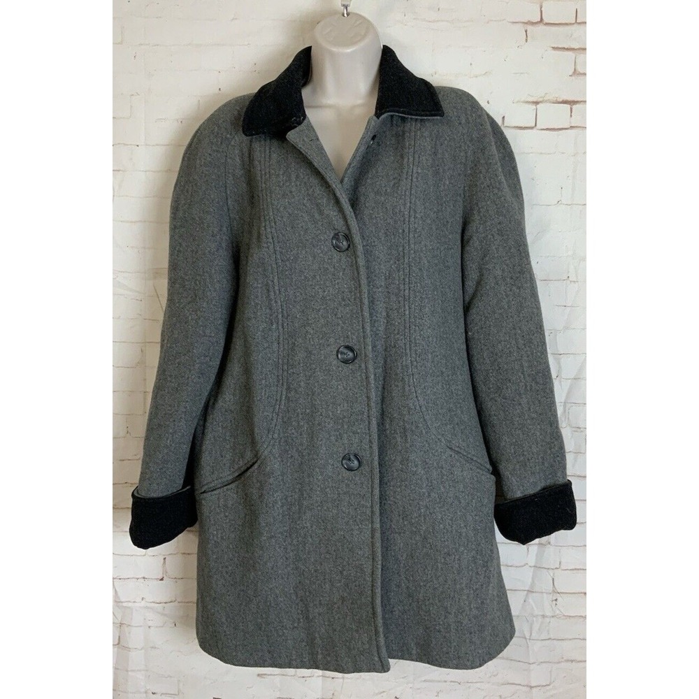 Bromley Collection Womens Gray Wool Blend Button Front Long‎ Pea Coat Size 8
